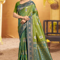 Grateful Olive Green Soft Silk Woven Designer Saree for Women