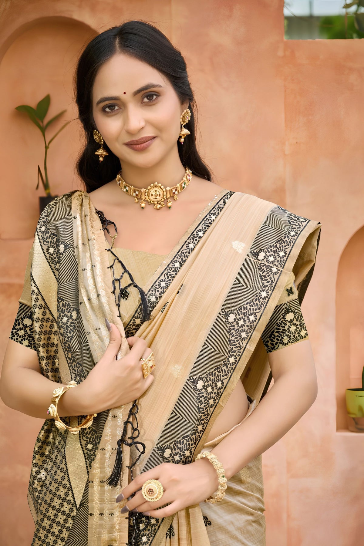 Elegant Beige Assam Silk Woven Designer Saree for Women