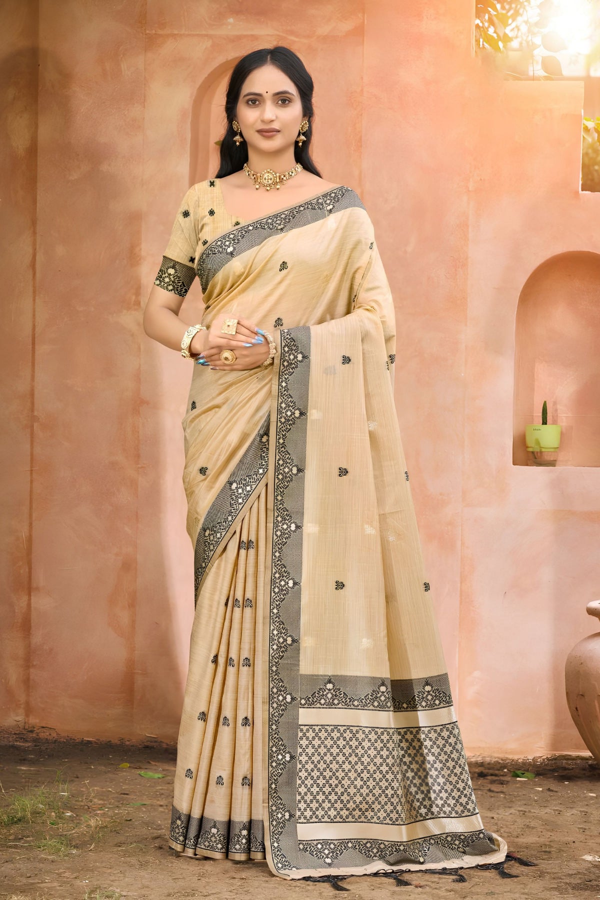 Elegant Beige Assam Silk Woven Designer Saree for Women