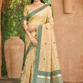 Premium Beige Assam Silk Woven Designer Saree for Women