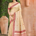 Stunning Beige Assam Silk Woven Designer Saree for Women
