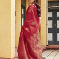 Elegant Red Khadi Raw Silk Woven Paithani Saree for Wome