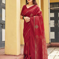 Elegant Red Khadi Raw Silk Woven Paithani Saree for Wome