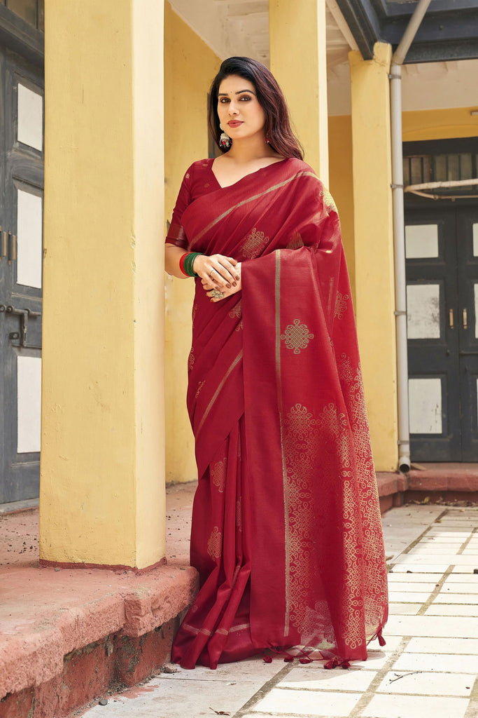 Elegant Red Khadi Raw Silk Woven Paithani Saree for Wome