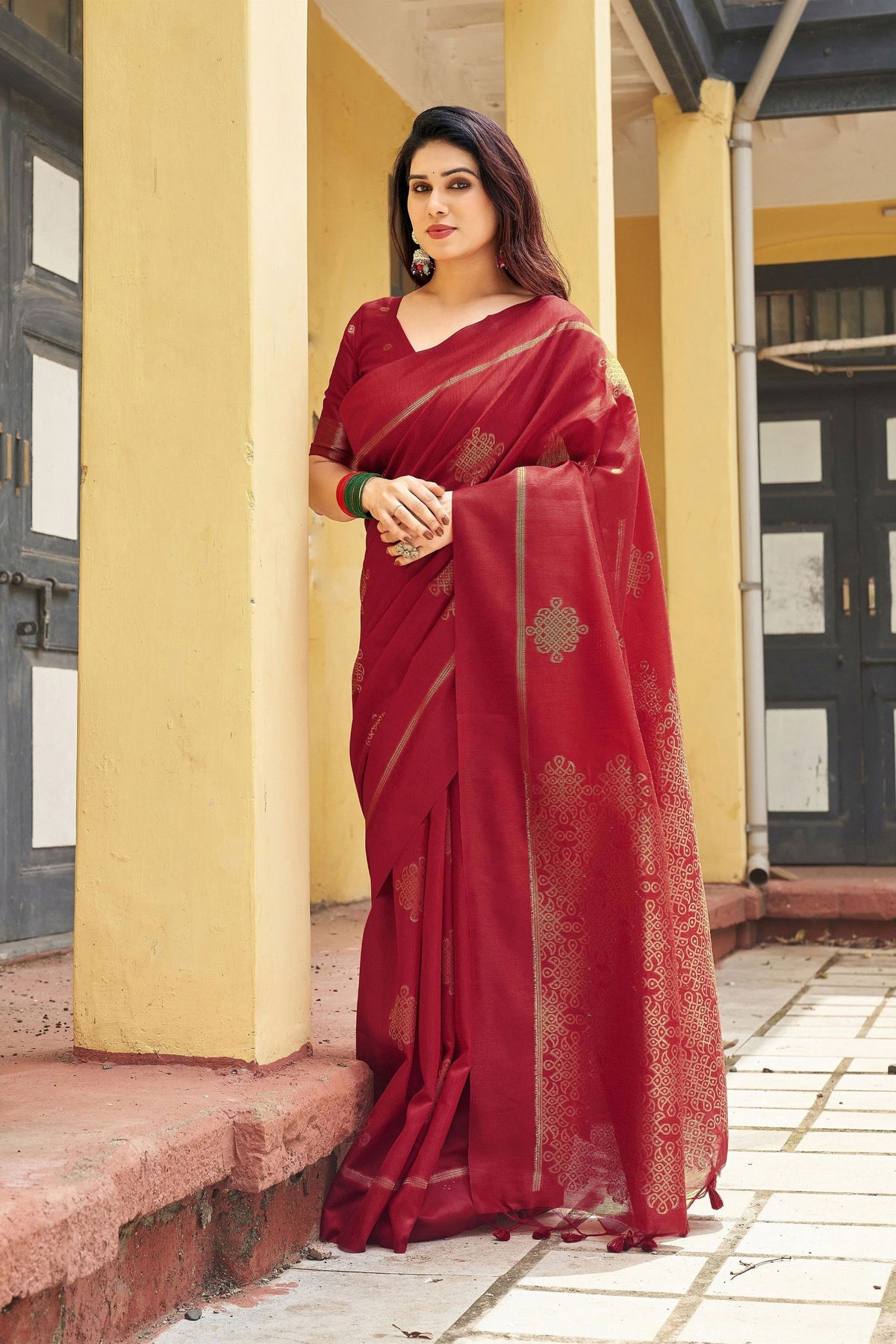 Elegant Red Khadi Raw Silk Woven Paithani Saree for Wome