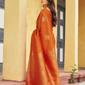 Premium Orange Khadi Raw Silk Woven Paithani Saree for Women