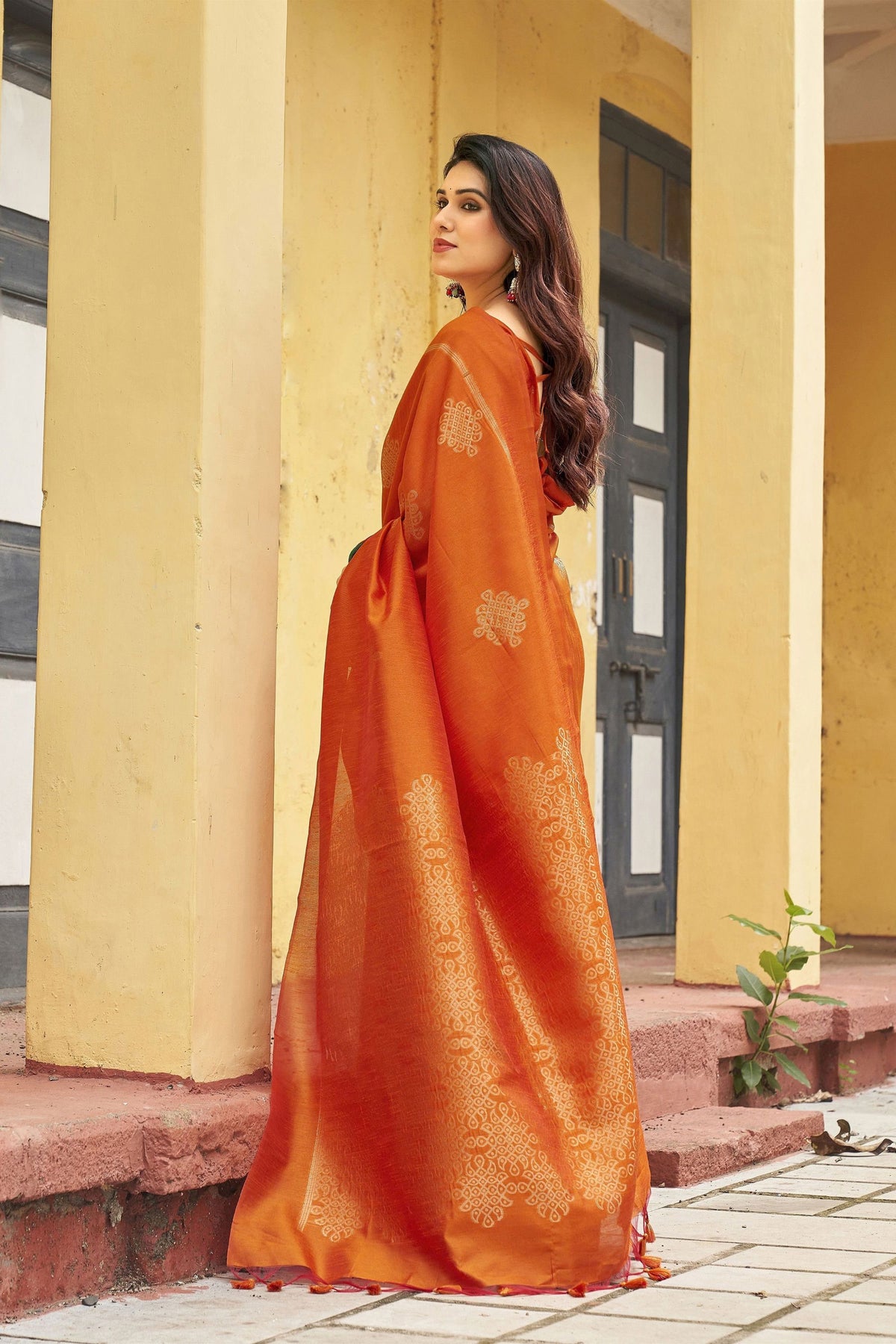 Premium Orange Khadi Raw Silk Woven Paithani Saree for Women