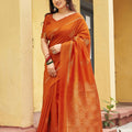 Premium Orange Khadi Raw Silk Woven Paithani Saree for Women