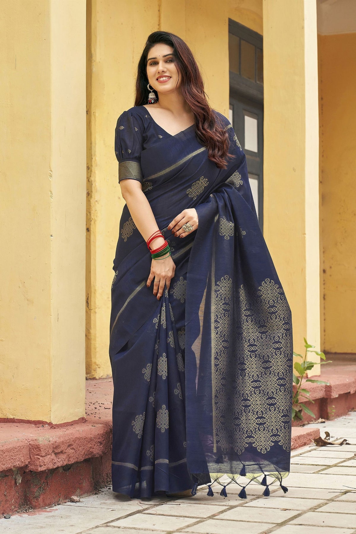 Royal Navy Blue Khadi Raw Silk Woven Paithani Saree for Women