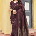 Lovely Wine Khadi Raw Silk Woven Paithani Saree for Women