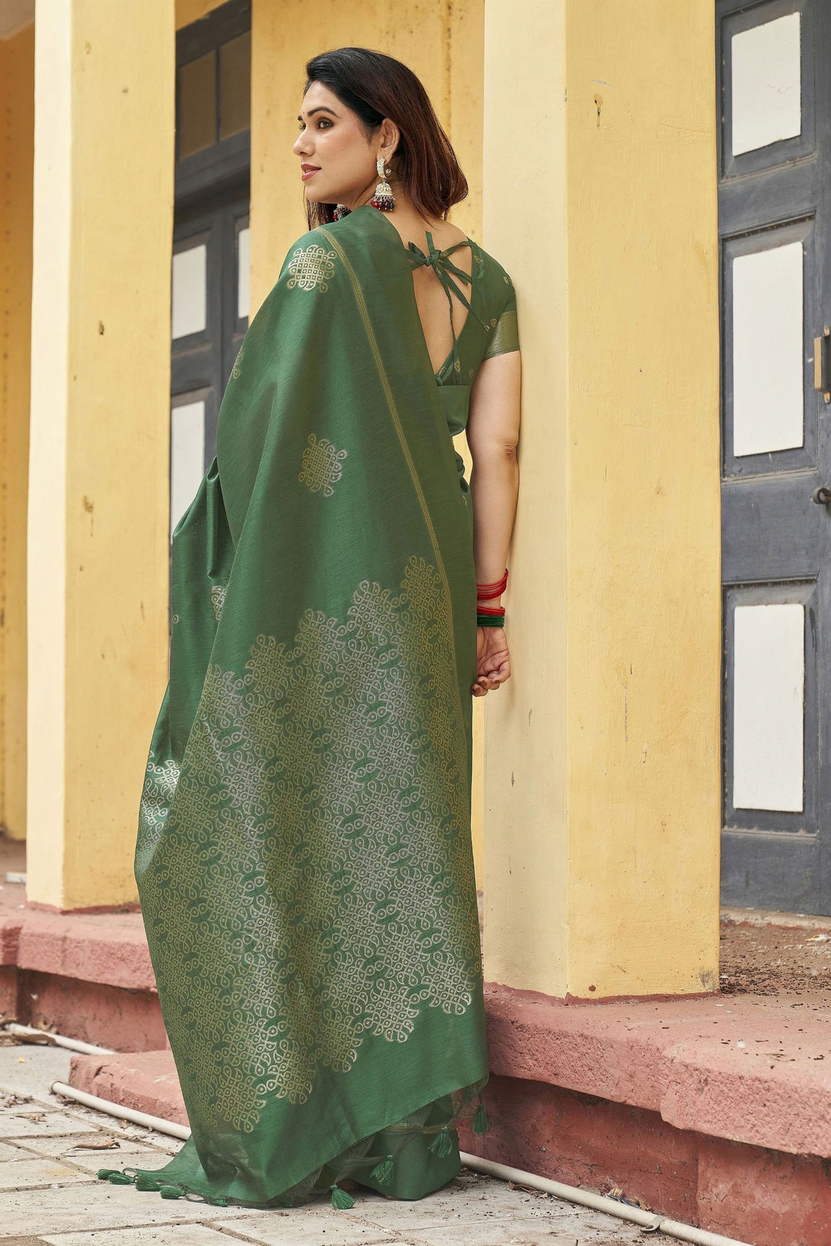 Graceful Green Khadi Raw Silk Woven Paithani Saree for Women
