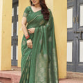 Graceful Green Khadi Raw Silk Woven Paithani Saree for Women