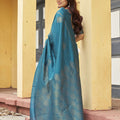 Royal Teal Blue Khadi Raw Silk Woven Paithani Saree for Women