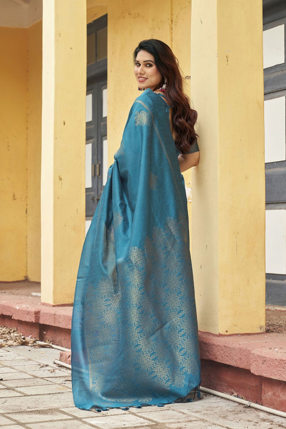 Royal Teal Blue Khadi Raw Silk Woven Paithani Saree for Women