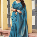 Royal Teal Blue Khadi Raw Silk Woven Paithani Saree for Women