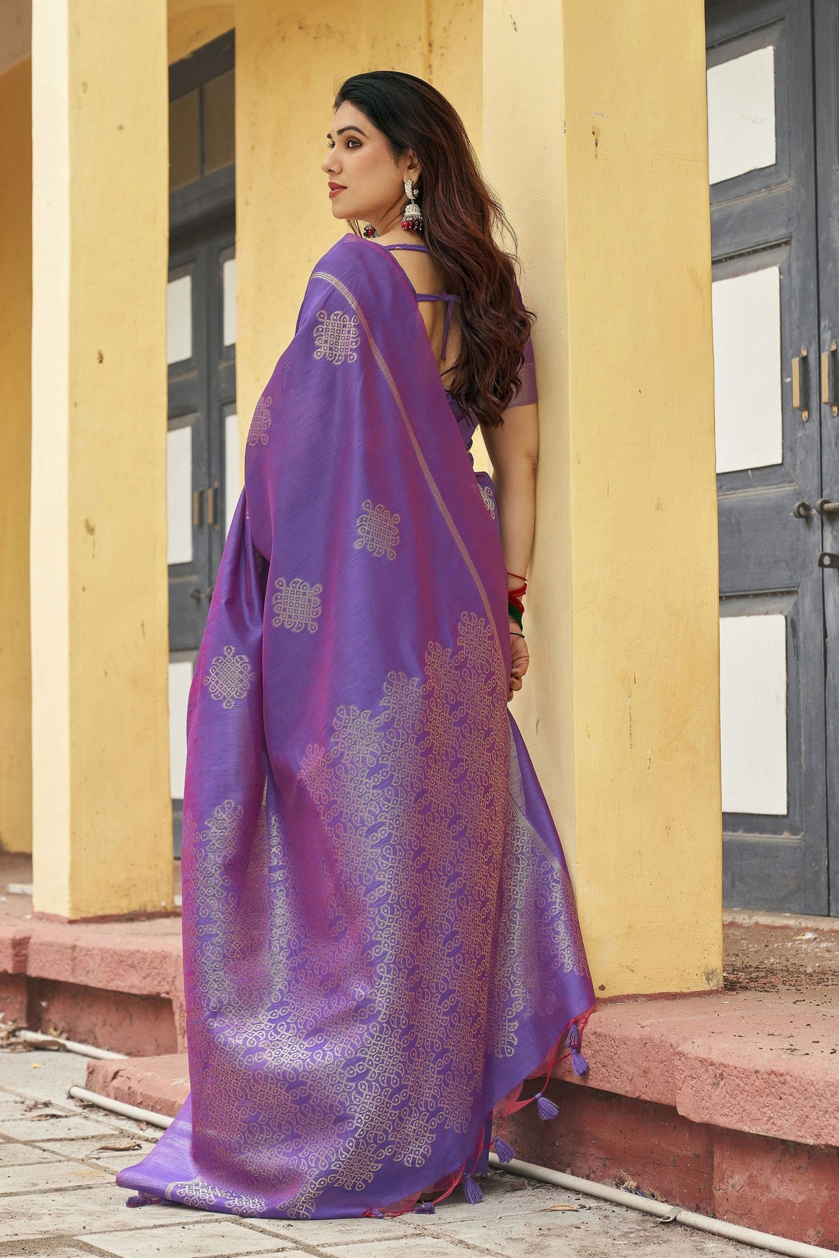 Traditional Purple Khadi Raw Silk Woven Paithani Saree for Women