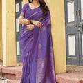 Traditional Purple Khadi Raw Silk Woven Paithani Saree for Women