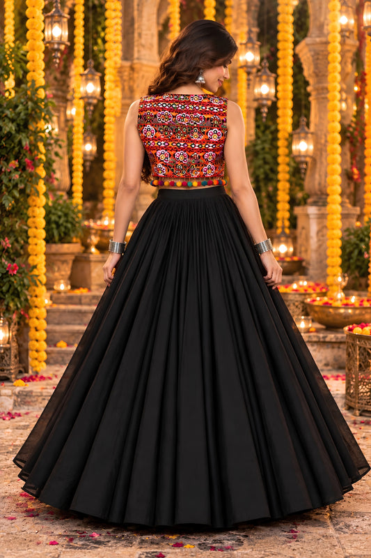 Stylish Black Georgette Designer Indo Western Lehenga Choli with Embroidered Jacket for Women