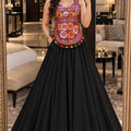 Elegant Black Georgette Embroidered Mirror Work Indo Western Lehenga Choli for Women