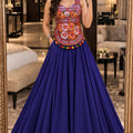 Gorgeous Royal Blue Georgette Embroidered Mirror Work Indo Western Lehenga Choli for Women