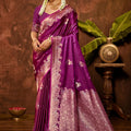 Lovely Magenta Satin Silk Woven Saree Work for Women