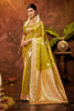 Stylish Mustard Yellow Satin Silk Woven Saree Work for Women