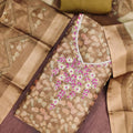 Elegant Brown Shimmer Linen Printed Salwar Suit with Hand Work and Dupatta for Women