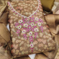 Elegant Brown Shimmer Linen Printed Salwar Suit with Hand Work and Dupatta for Women