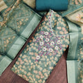 Graceful Teal Green Shimmer Linen Printed Salwar Suit with Hand Work and Dupatta