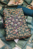 Graceful Teal Green Shimmer Linen Printed Salwar Suit with Hand Work and Dupatta
