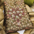 Vibrant Olive Green Shimmer Linen Printed Salwar Suit with Hand Work and Dupatta