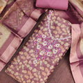 Lovely Mauve Shimmer Linen Printed Salwar Suit with Hand Work and Dupatta