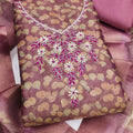 Lovely Mauve Shimmer Linen Printed Salwar Suit with Hand Work and Dupatta