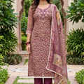 Lovely Mauve Shimmer Linen Printed Salwar Suit with Hand Work and Dupatta