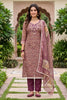 Lovely Mauve Shimmer Linen Printed Salwar Suit with Hand Work and Dupatta