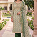 Premium Sea Green Shimmer Linen Printed Salwar Suit with Hand Work and Dupatta
