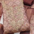 Beautiful Pink Shimmer Linen Printed Salwar Suit with Hand Work and Dupatta