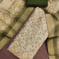 Amazing Beige Shimmer Linen Printed Salwar Suit with Hand Work and Dupatta