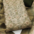 Amazing Beige Shimmer Linen Printed Salwar Suit with Hand Work and Dupatta