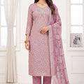 Adorable Pink Shimmer Linen Printed Salwar Suit with Hand Work and Dupatta
