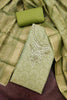 Luxury Pista Green Shimmer Linen Printed Salwar Suit with Hand Work and Dupatta