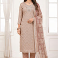 Stunning Pink Shimmer Line Printed Salwar Suit with Hand Work Dupatta