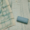 Elegant Mint Green Shimmer Linen Printed Salwar Suit Hand Work Dupatta