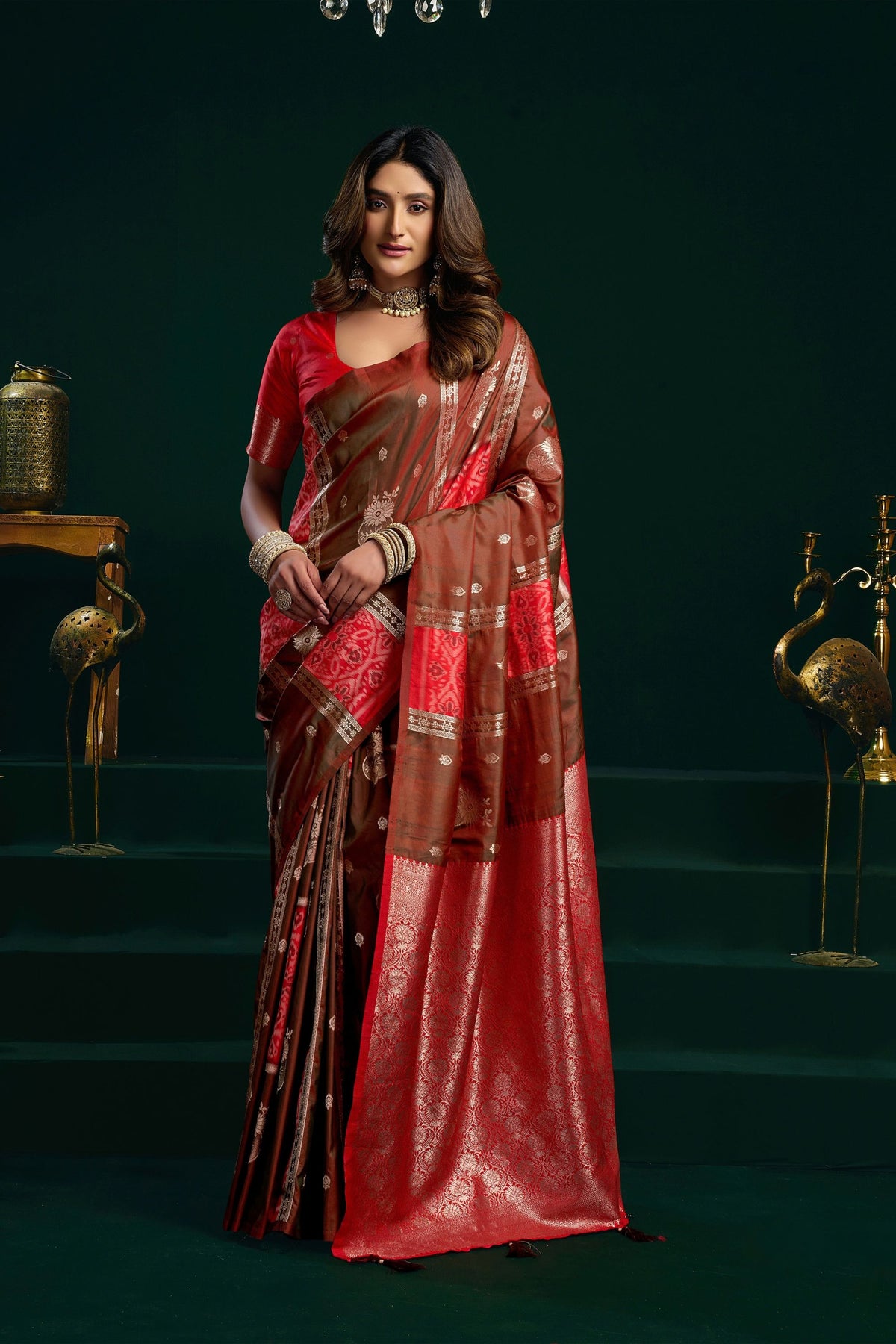 Elegant Brown Soft Silk Woven Jari Designer Saree for Women