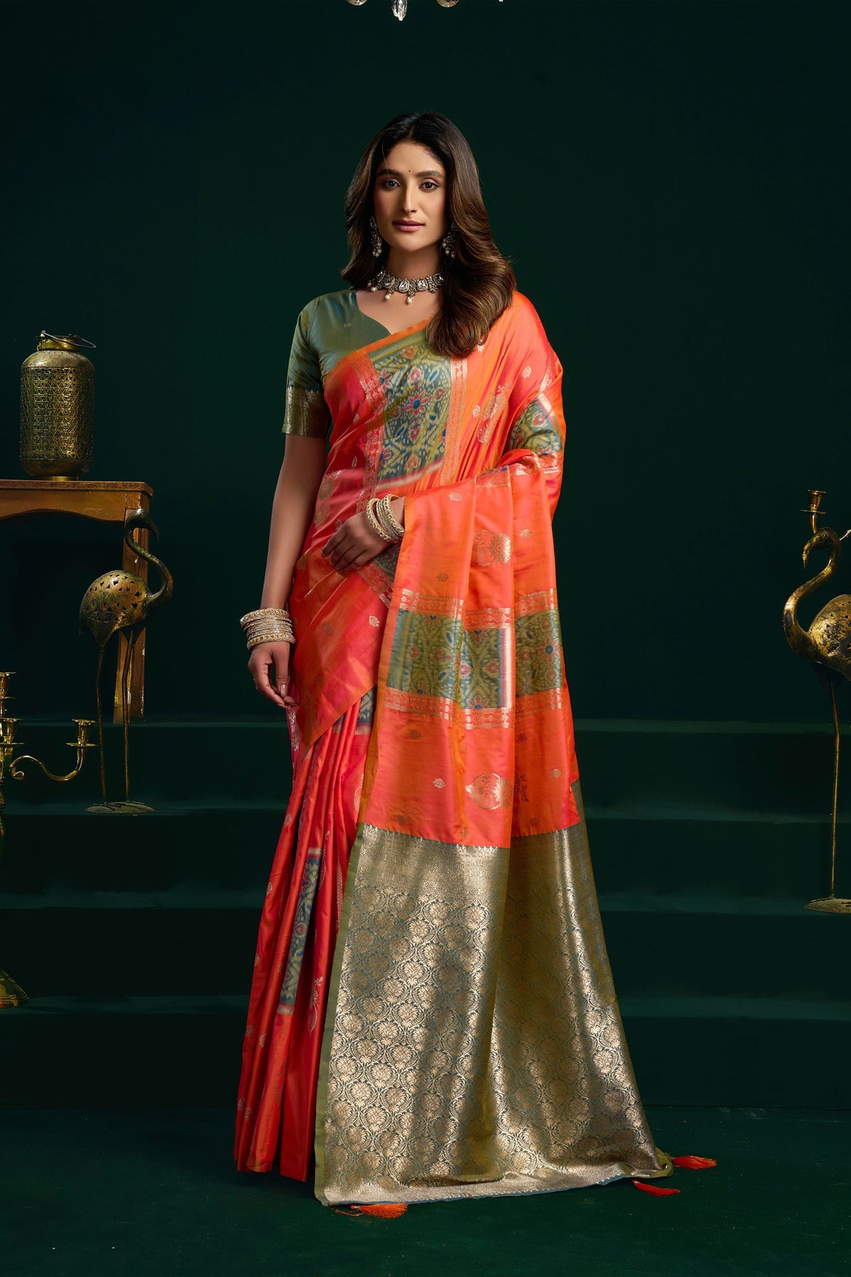 Premium Orange Soft Silk Woven Jari Designer Saree for Women