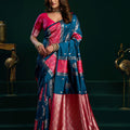 Royal Teal Blue Soft Silk Woven Jari Designer Saree for Women