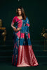 Royal Teal Blue Soft Silk Woven Jari Designer Saree for Women