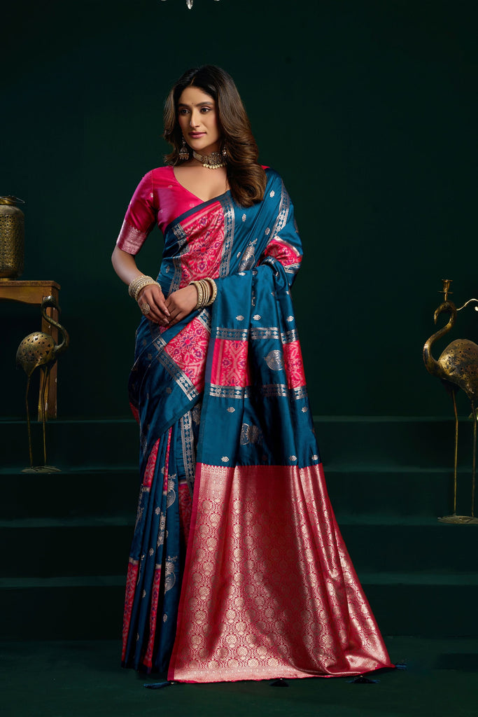 Royal Teal Blue Soft Silk Woven Jari Designer Saree for Women