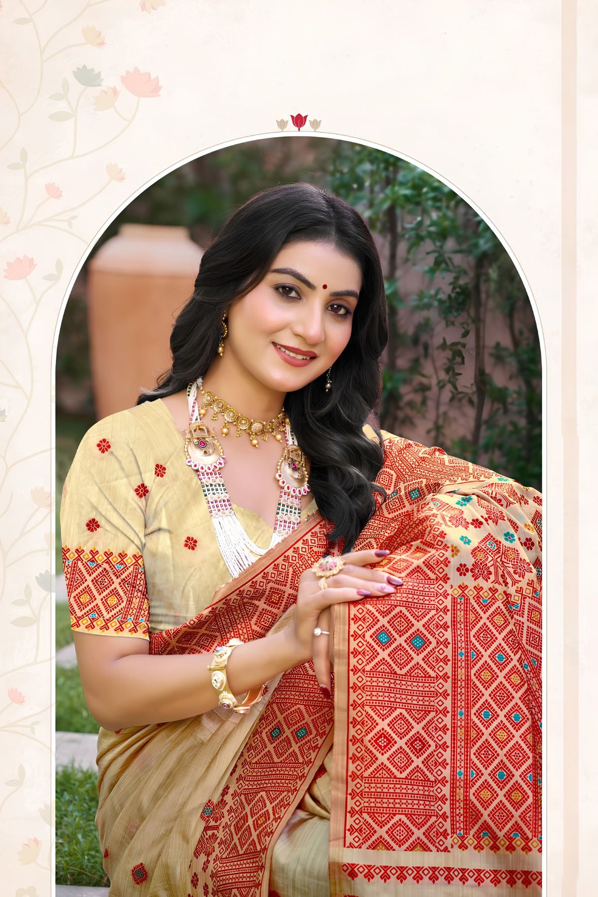 Elegant Beige Assam Silk Woven Work Designer Saree