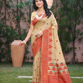 Elegant Beige Assam Silk Woven Work Designer Saree